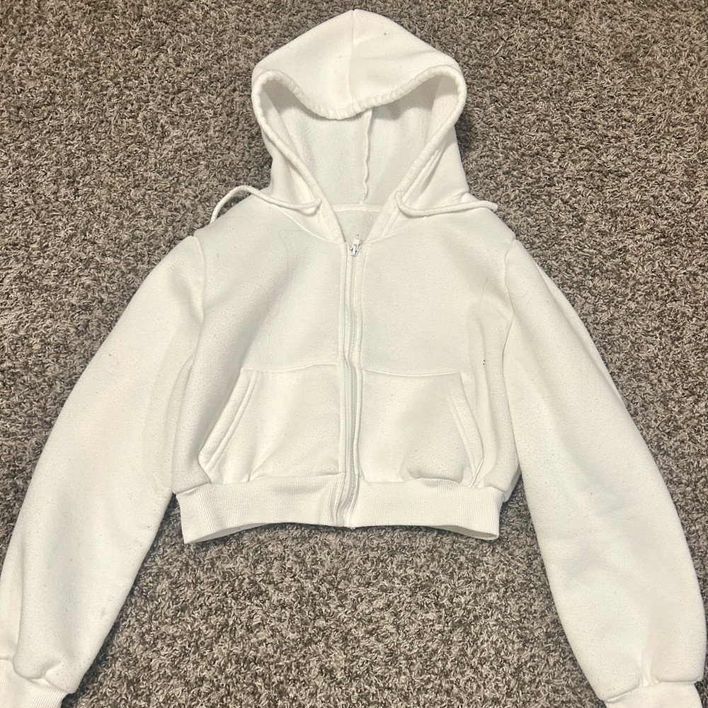 White zip up cropped hoodie
